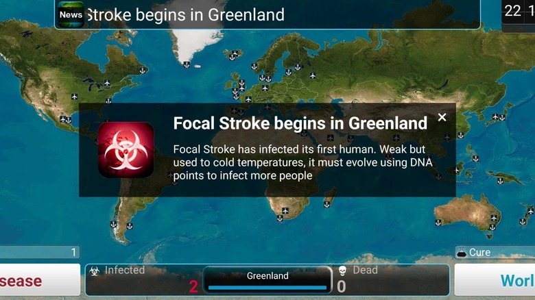 the start of a new game on Plague Inc.
