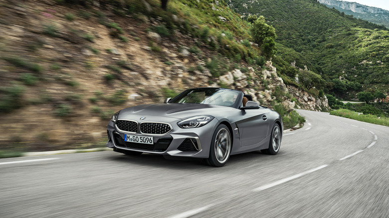 A front-end shot of a 2019 BMW Z4 driving