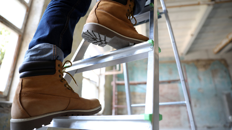 A person climbing a ladder