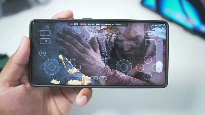 God of War running on an Android phone through GameHub