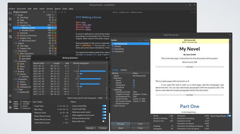 Multiple novelwriter windows on a desktop
