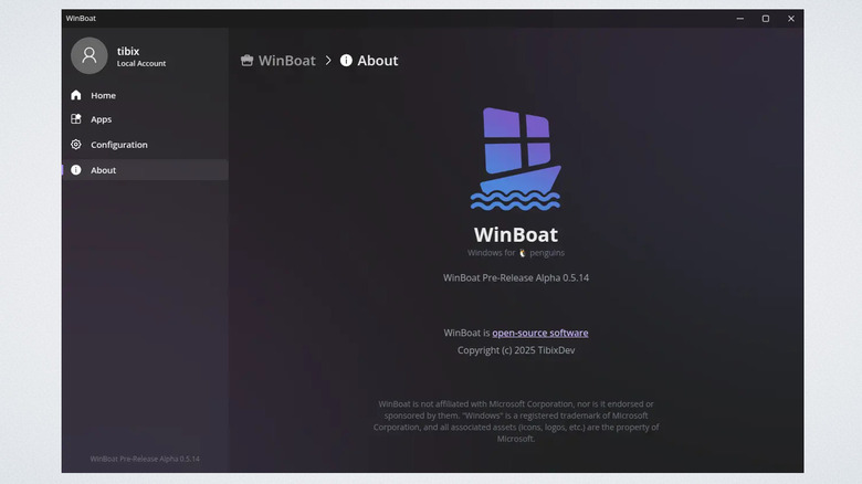 WinBoat main menu on Linux