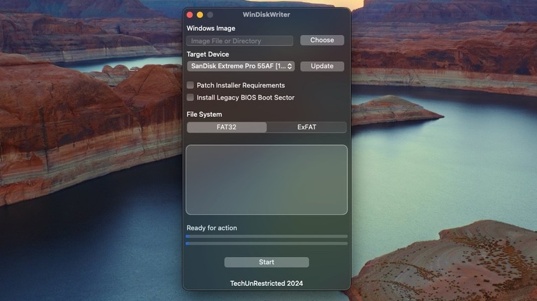 Screenshot of WinDiskWriter on macOS desktop