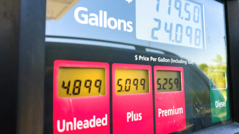 Fuel prices shown over the pumps