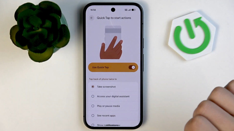 The Quick tap to start actions settings menu on a Pixel phone.