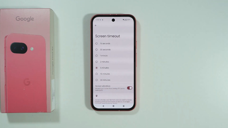 Screen timeout setting on a Google Pixel.