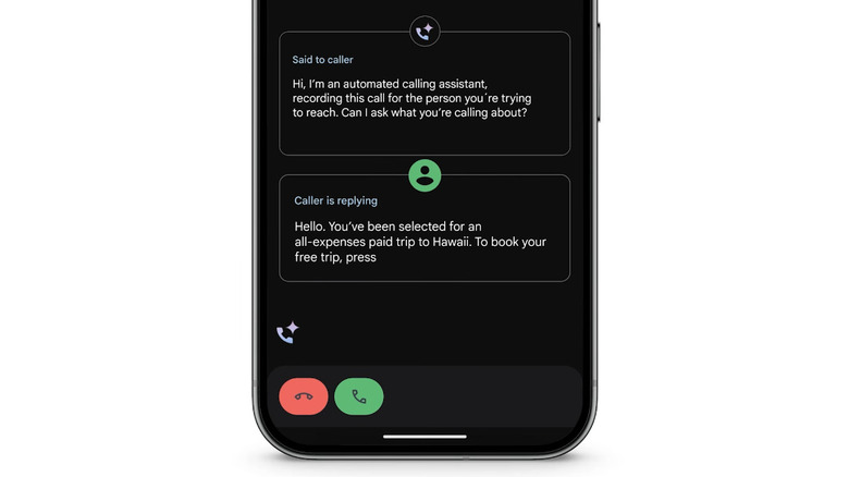Google Pixel screening a call live on a white background.