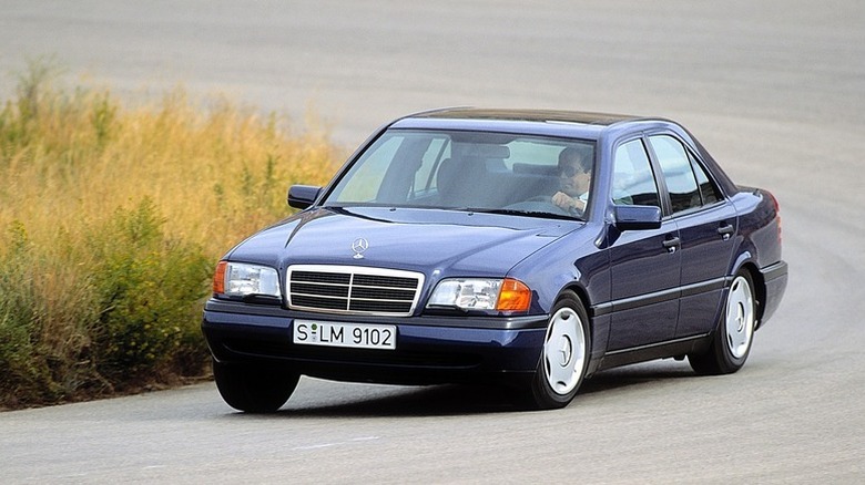 Mercedes-Benz C-Class W202 generation cornering at speed