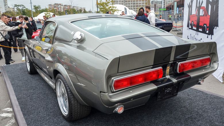 Rear 3/4 view of 1967 Ford Mustang Eleanor at outdoor show
