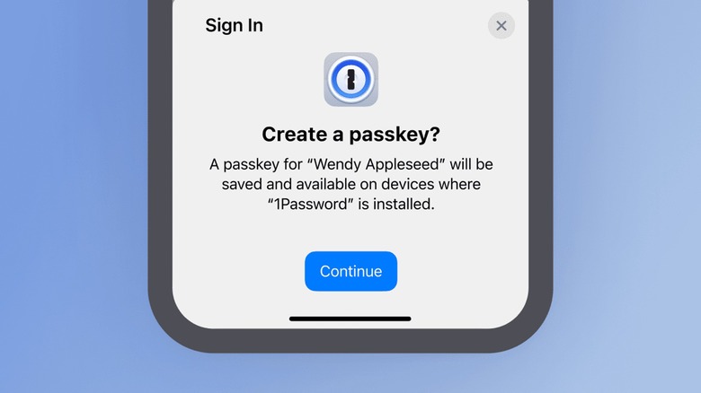 1password mobile passkey menu