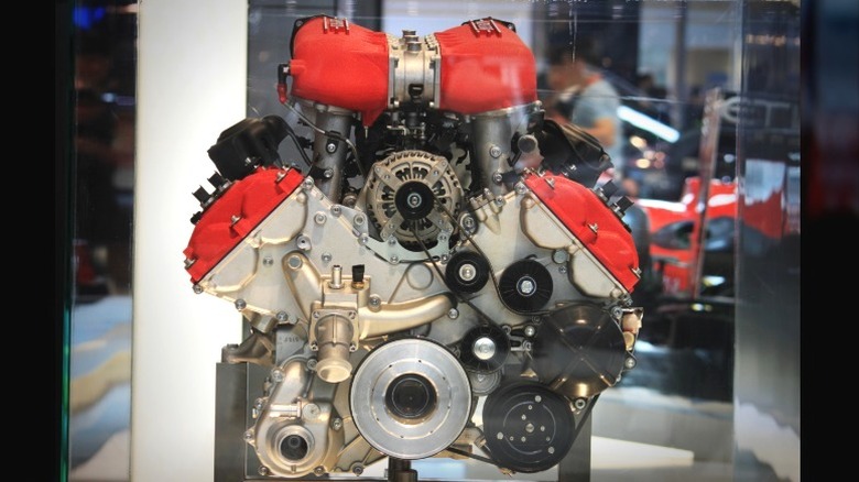 Ferrari F140 V12 engine on display