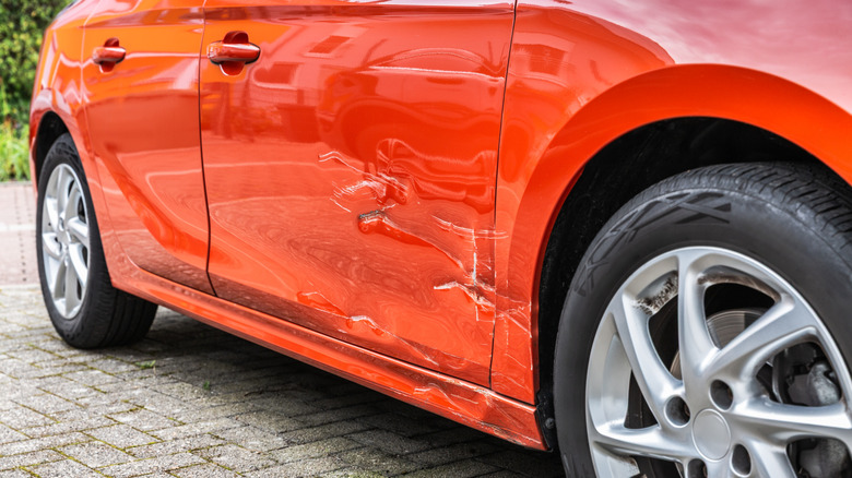 A car's damaged paint job