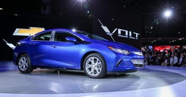 The 2016 Chevrolet Volt electric car with extended range is unveiled Monday, January 12, 2015 at the North American International Auto Show in Detroit, Michigan. The next-generation Volt has a sleeker, sportier design that offers 50 miles of EV range, greater efficiency and stronger acceleration. (Photo by John F. Martin for Chevrolet)