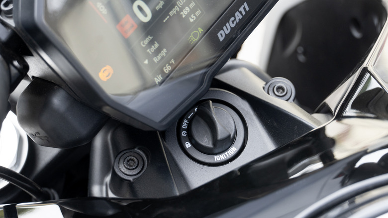 2023 Ducati Diavel V4 ignition switch behind gauge cluster