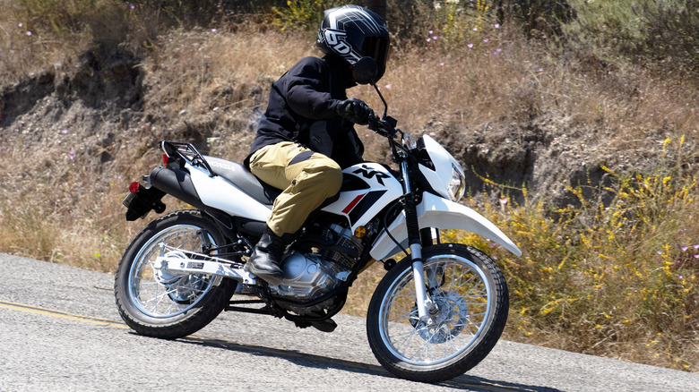 2023 Honda XR150L cornering on a country road