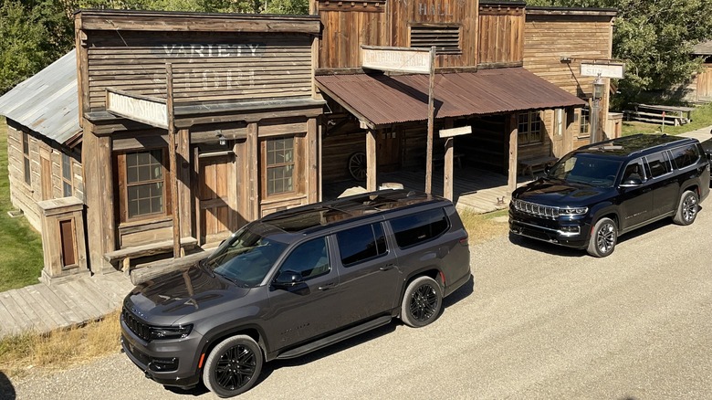 Jeeps in Western town