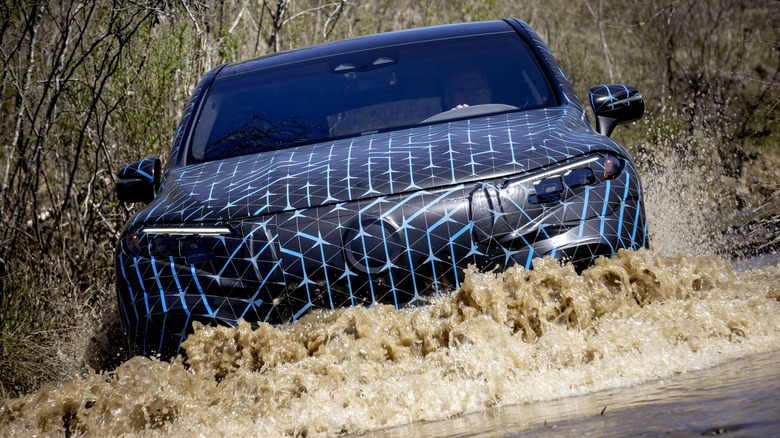 Mercedes-Benz EQS SUV Prototype traverses a creek