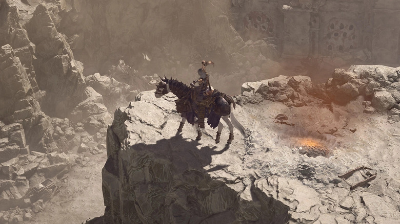 Jogador andando a cavalo no penhasco