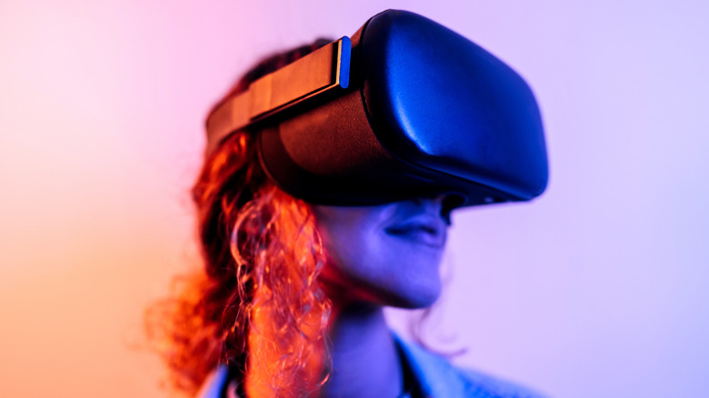 Woman wearing virtual reality headset