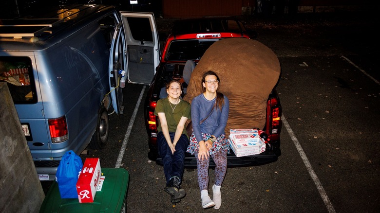 Me and my roommate moving her enormous beanbag.