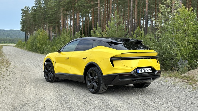 2024 Lotus Eletre in yellow, rear three quarter