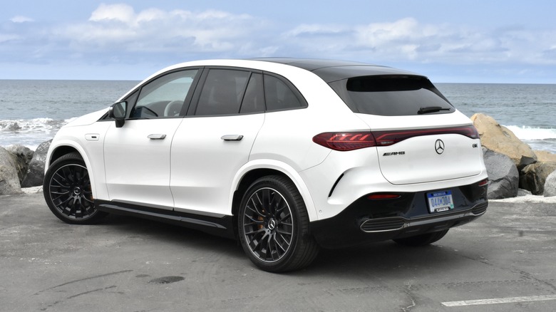2024 Mercedes-AMG EQE SUV rear three quarter view.