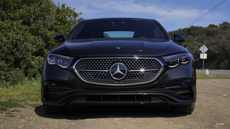 2024 Mercedes-Benz E 450 4Matic front-end on Stunt Road turnout
