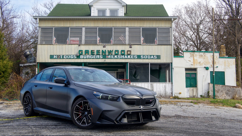 BMW M5 in parking lot