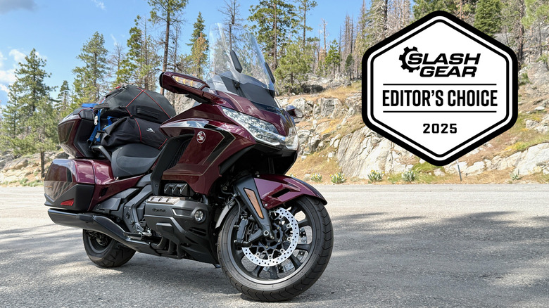 2025 Honda Gold Wing parked on the side of a mountain road