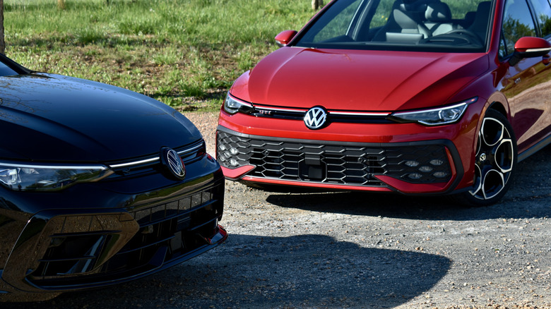 2025 Volkswagen Golf R and 2025 Volkswagen Golf GTI front ends.