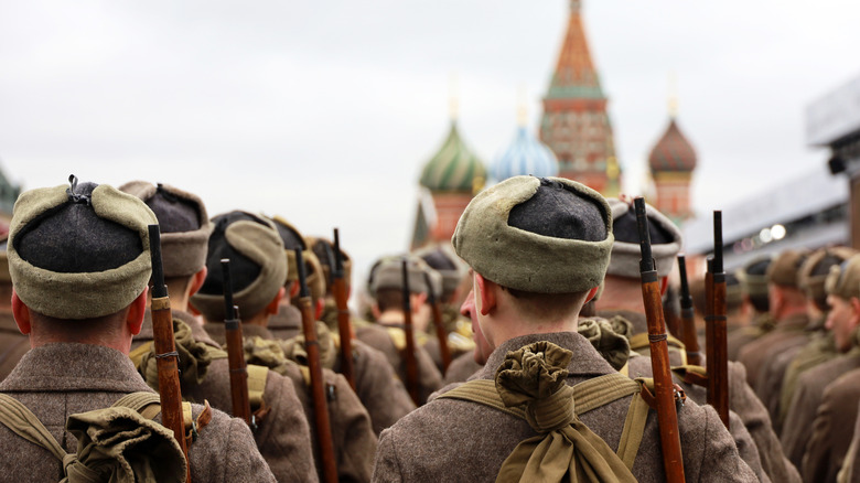 soldiers marching in a parade at Red Square