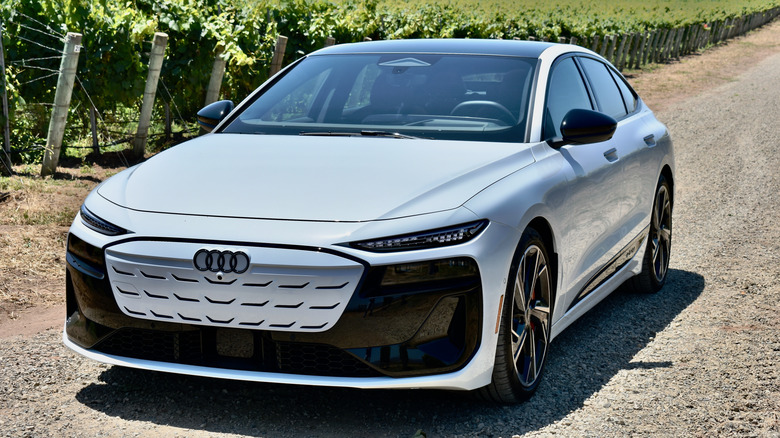 2026 Audi A6 e-tron front three quarter view.