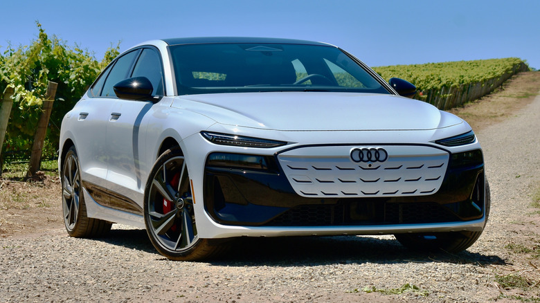 2026 Audi A6 e-tron front three quarter view.