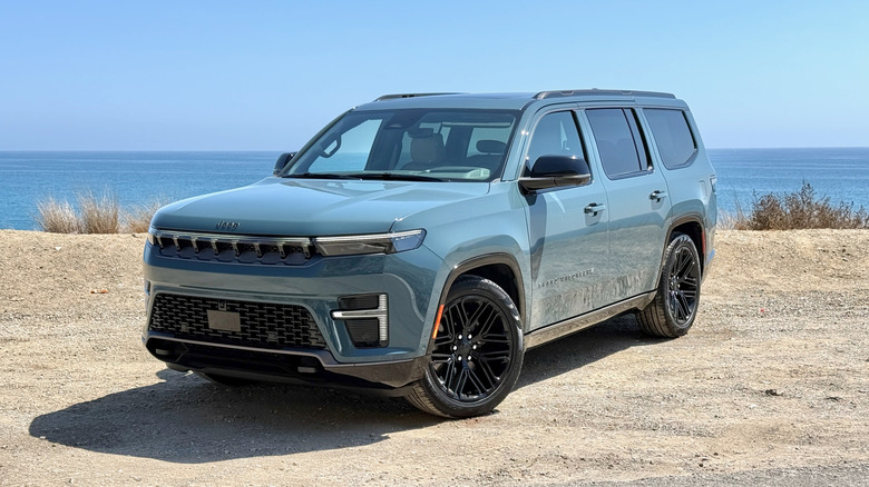 2026 Jeep Grand Wagoneer front 3/4 parked near the Pacific Ocean