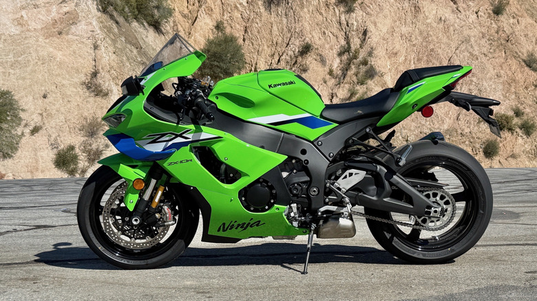 2026 Kawasaki Ninja ZX-10R side profile parked in the mountains