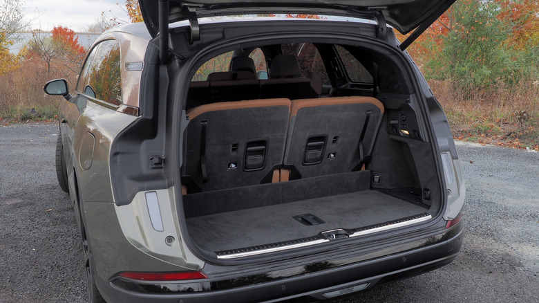 2026 Lucid Gravity trunk open with third row seats up