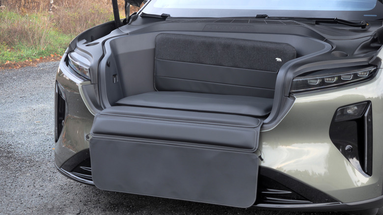 2026 Lucid Gravity frunk open with seating pad