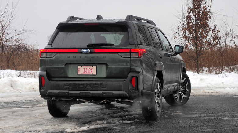 2026 Subaru Outback rear view in snowy landscape