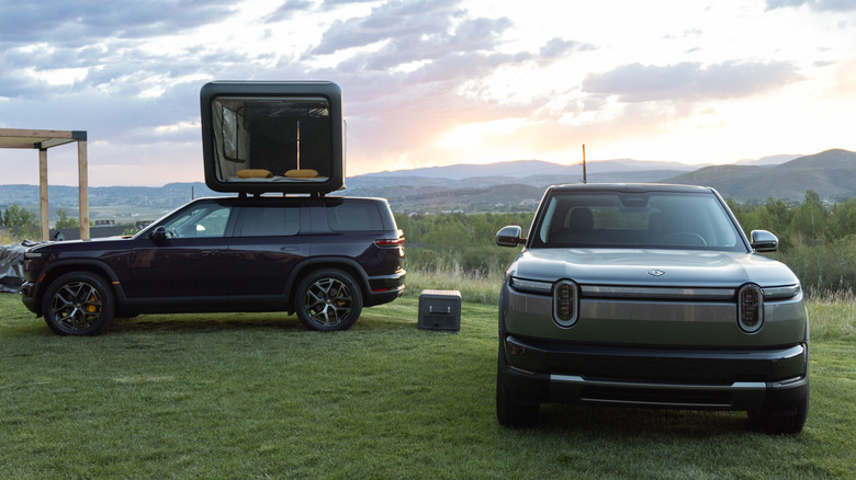2027 Rivian R2 display with rooftop tent