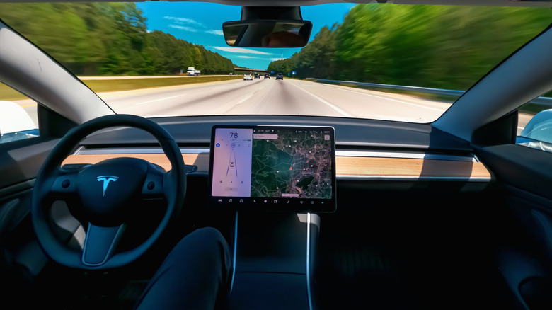 tesla EV interior road