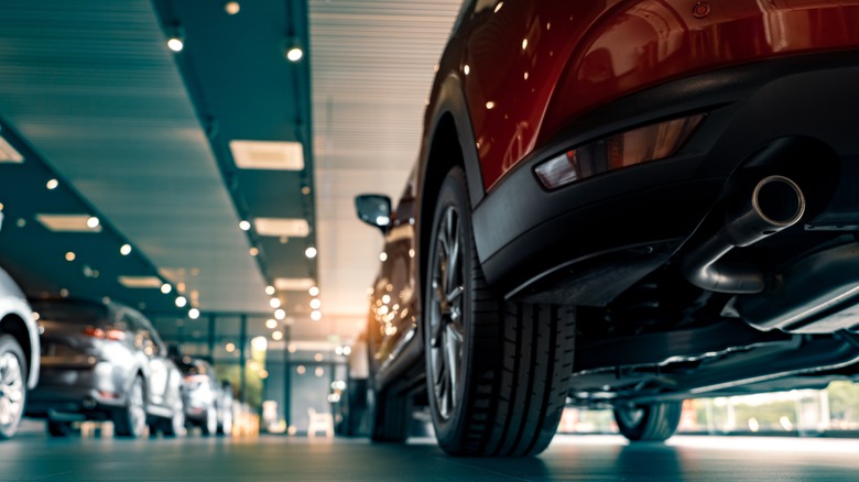 Luxury cars in showroom