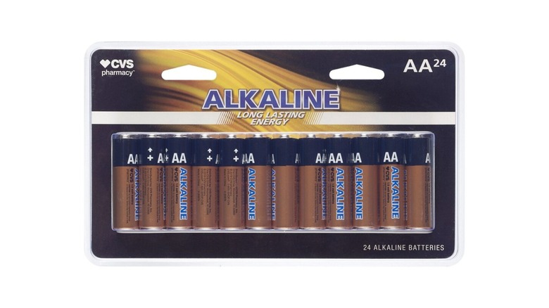 A package of CVS alkaline batteries on display.