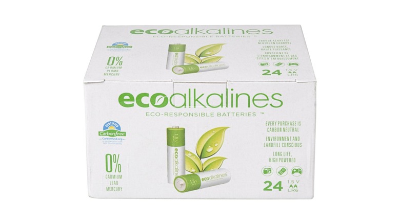 A 24-count box of Eco Alkalines batteries.
