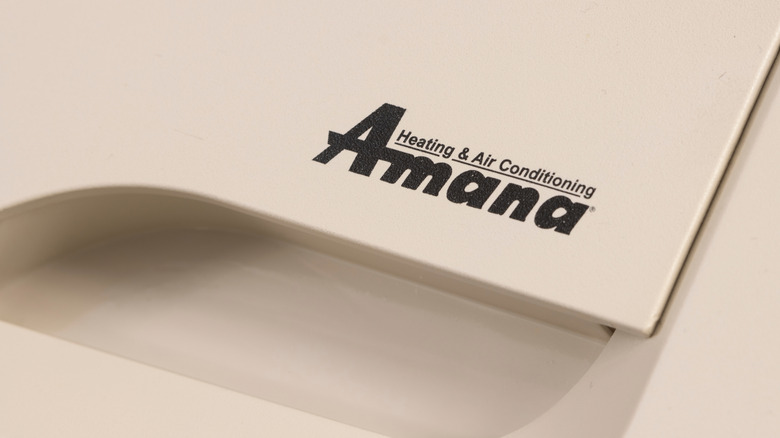 close-up of Amana logo on an air conditioner