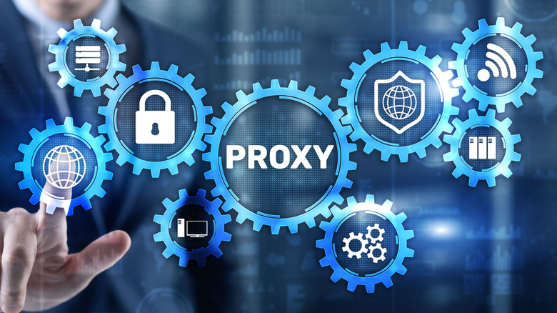 Proxy server concept with digital gears.