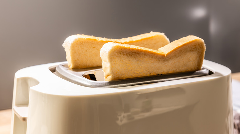 Closeup of bread in a toaster