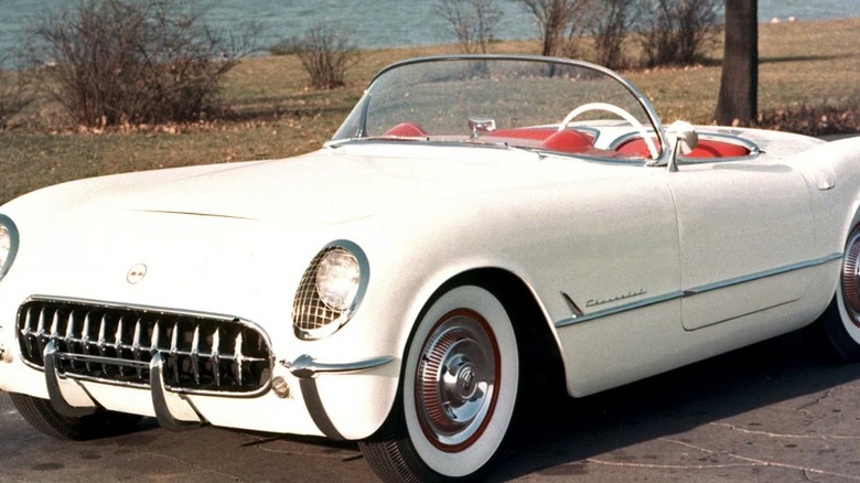 A white 1953 Chevrolet Corvette (C1).
