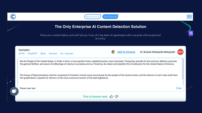 Copyleaks ChatGPT detector screenshot