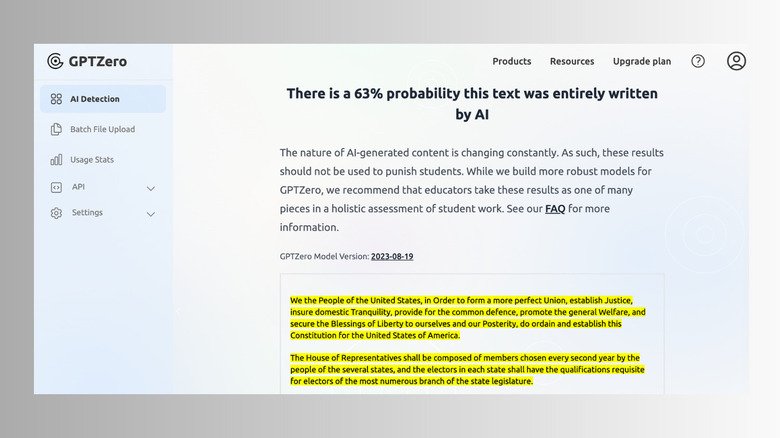 GPTZero ChatGPT detector screenshot