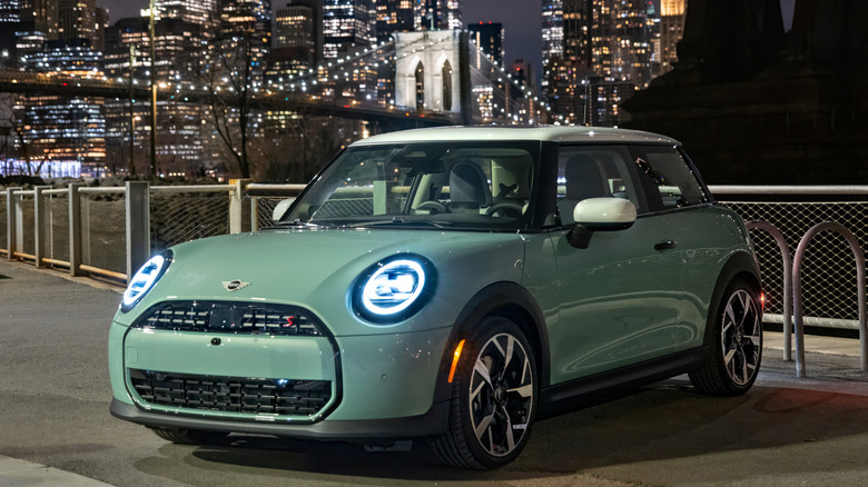 Front 3/4 View of MINI Cooper S with Brooklyn Bridge in background